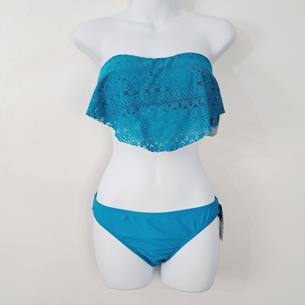 Hot Water 2 Piece Turquoise Blue Strappy Bikini Size Med NEW